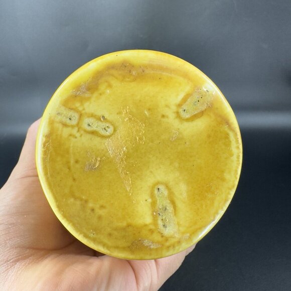 Antique Tall Yellow Pottery Vase Embossed Flower USA Hand Made Vase Vessel VTG - Picture 7 of 16